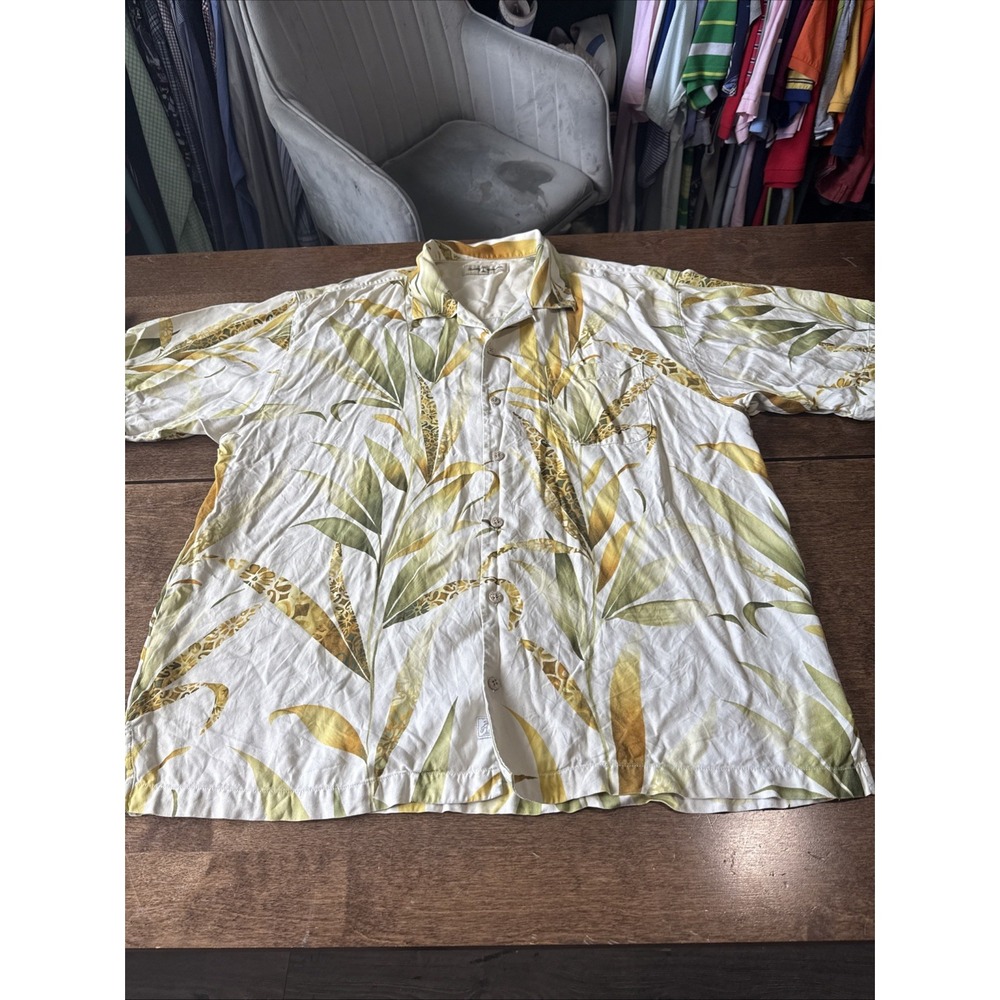 Tommy Bahama S/S Shirt Mens XL Yellow Floral 100% Silk Camp Hawaiian Aloha